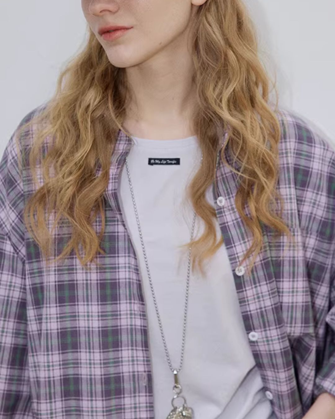 Light Purple Relaxed Check Shirt　LS069