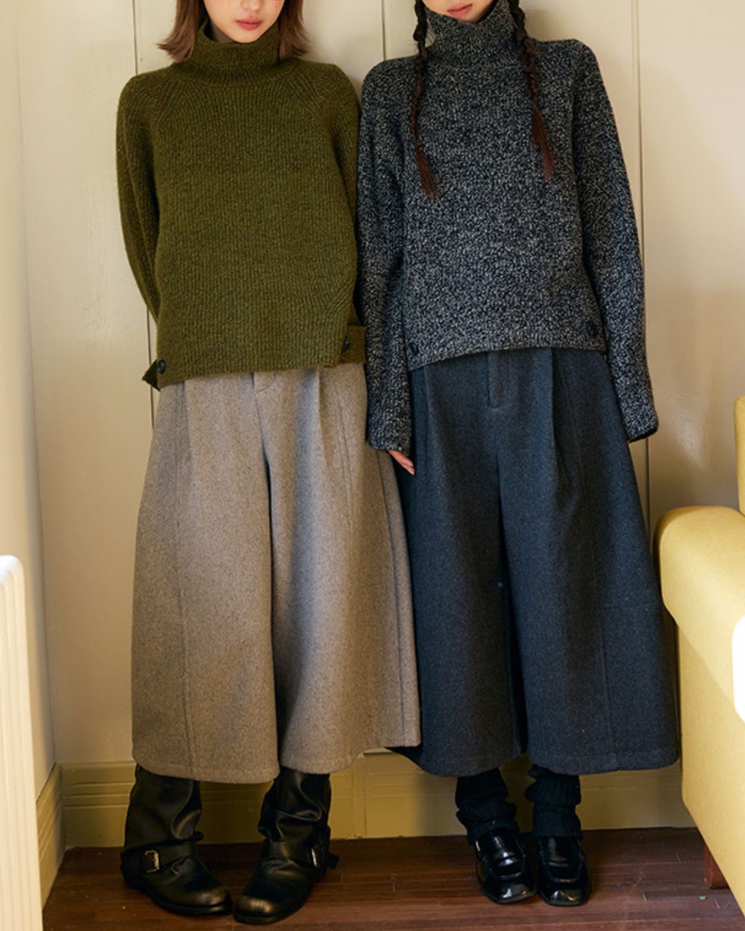 Wool Blend Wide Cropped Pants　PT035