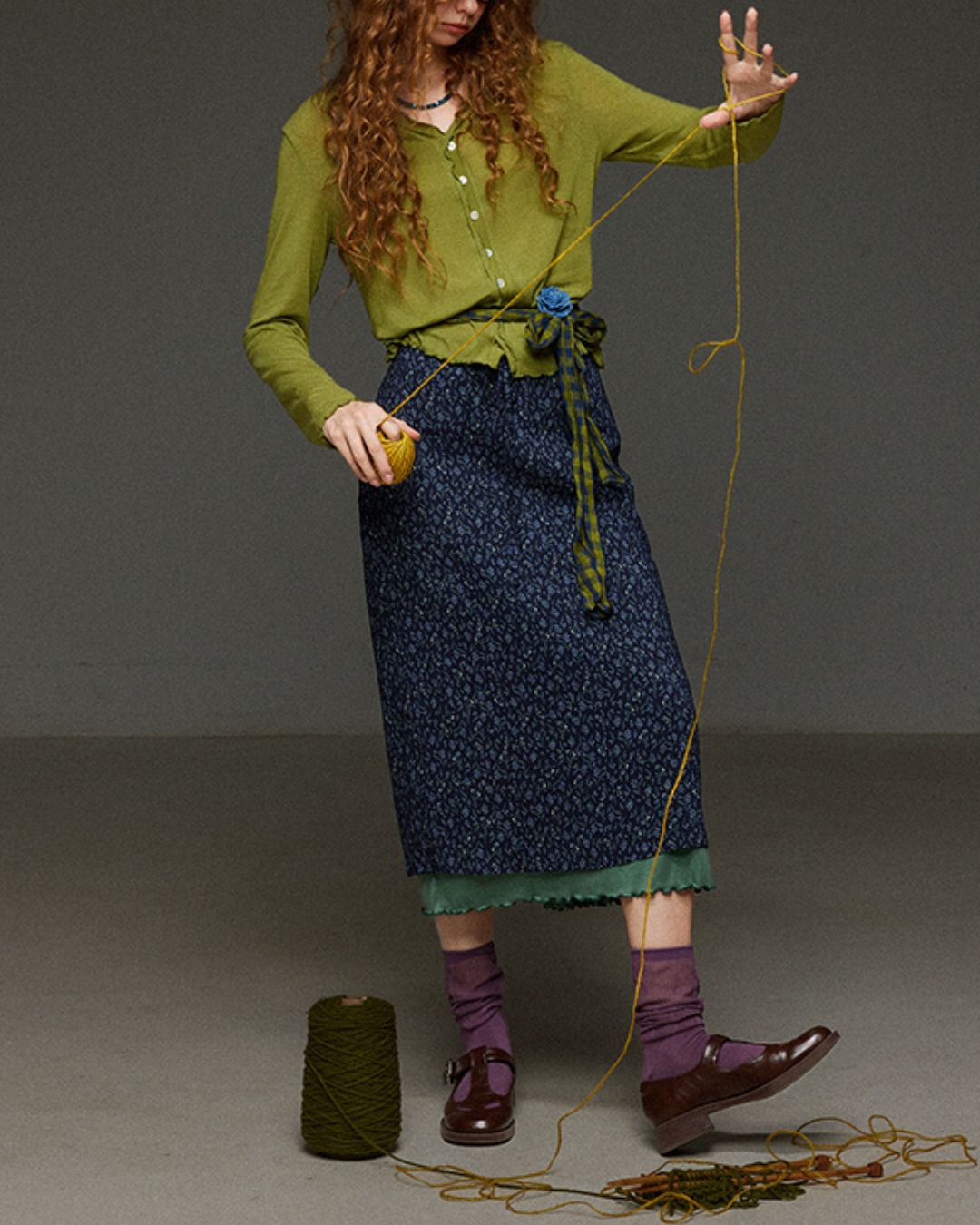 Merrow Frill V-Neck Knit Cardigan　KN032