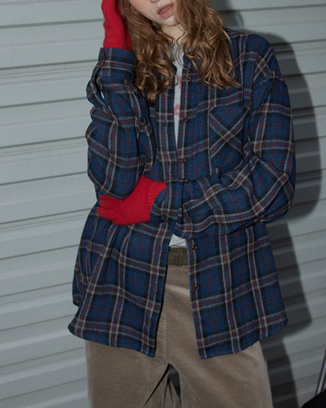 Navy Check Oversized Shirt　LS037