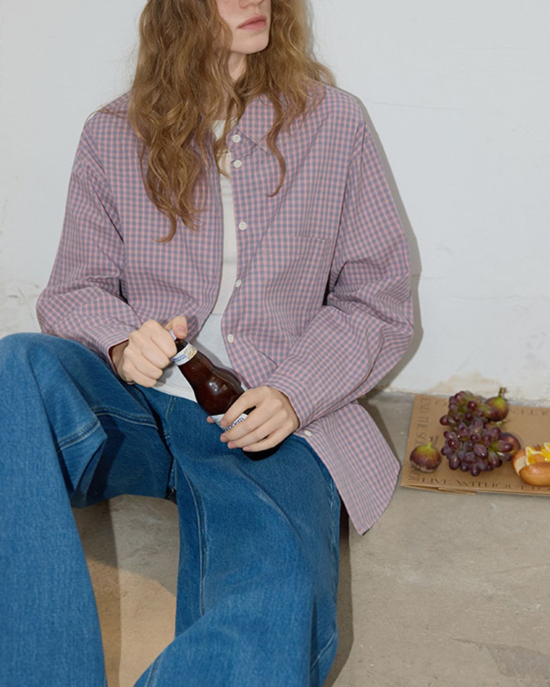 Cotton Pink Check Shirt　LS050