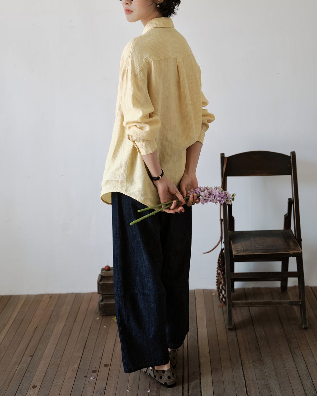 Drop Shoulder Striped Linen Shirt　LS042