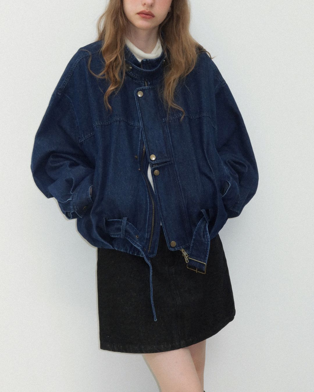 Belted Denim Cropped Jacket　JK026