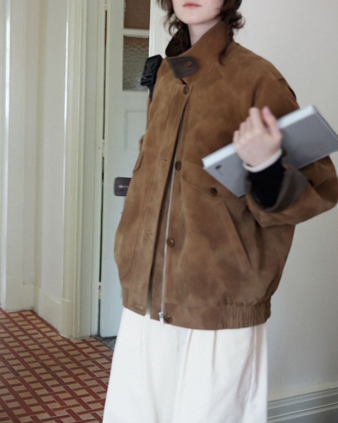 Leather Collar Suede Jacket　JK028