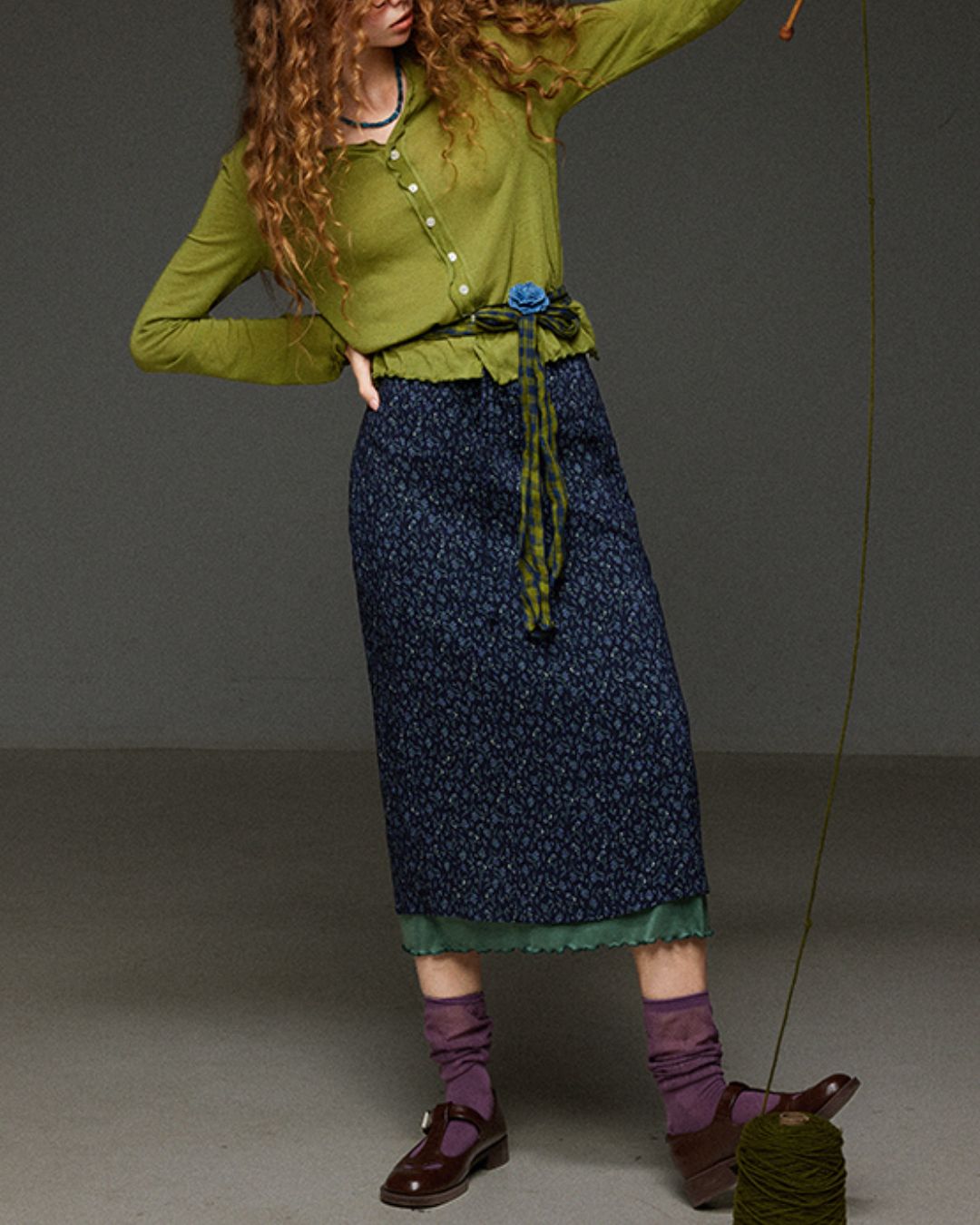 Merrow Frill V-Neck Knit Cardigan　KN032