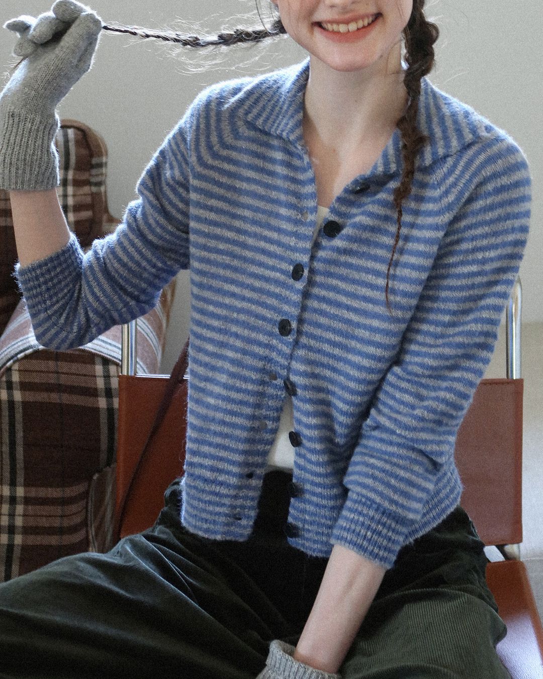 Collared Border Knit Cardigan　KN020