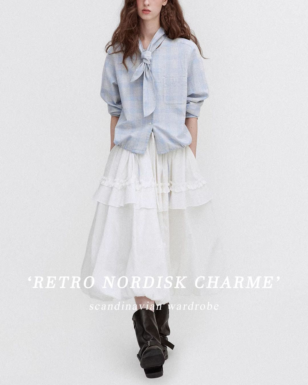 Bow Tie Ribbon Check Shirt　LS068