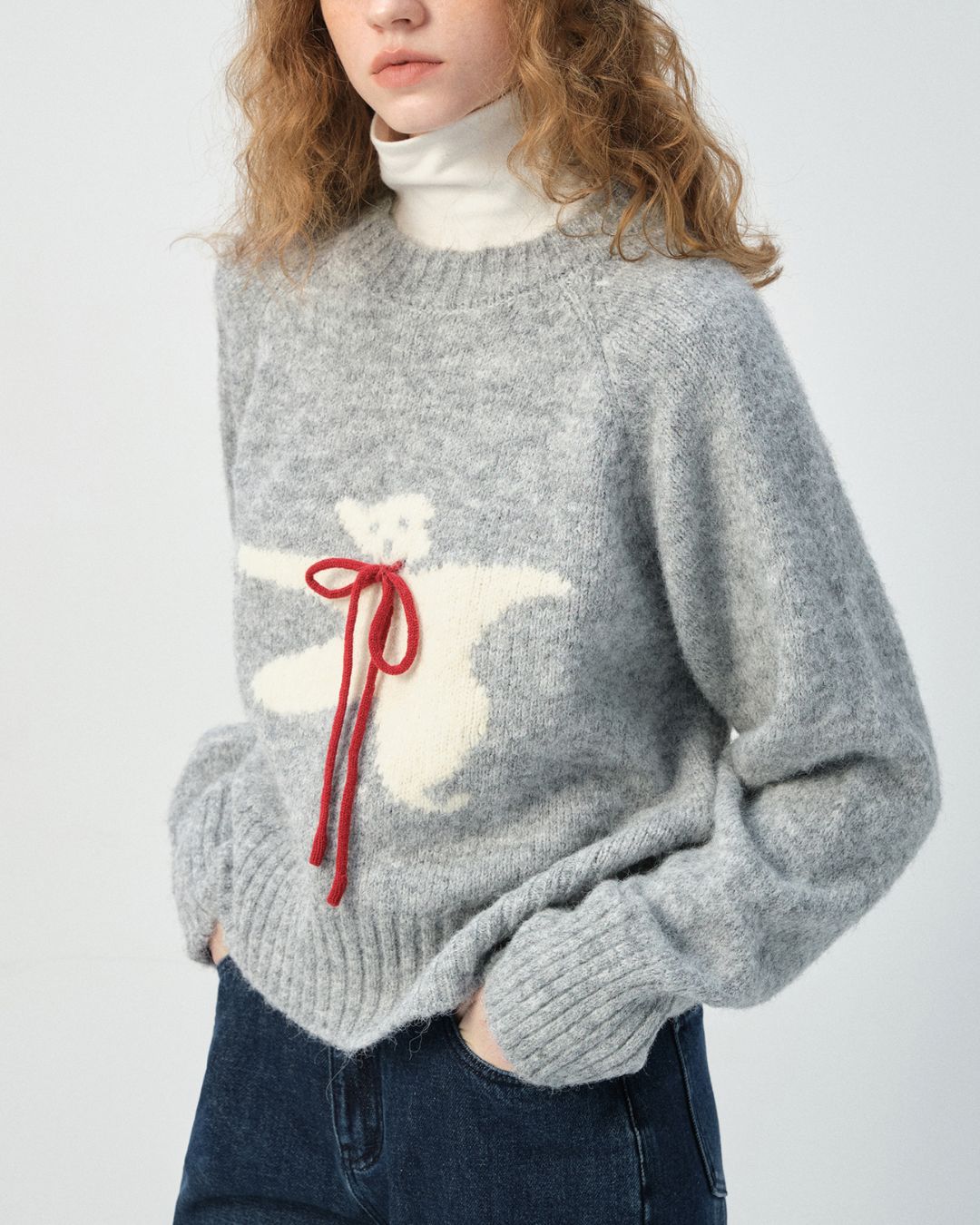 Bow Tie Bear Wool Sweater　KN040