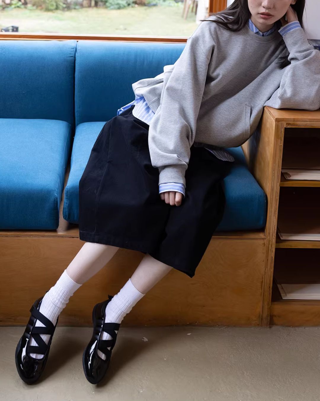Round-collar Loose Striped Shirt　LS063