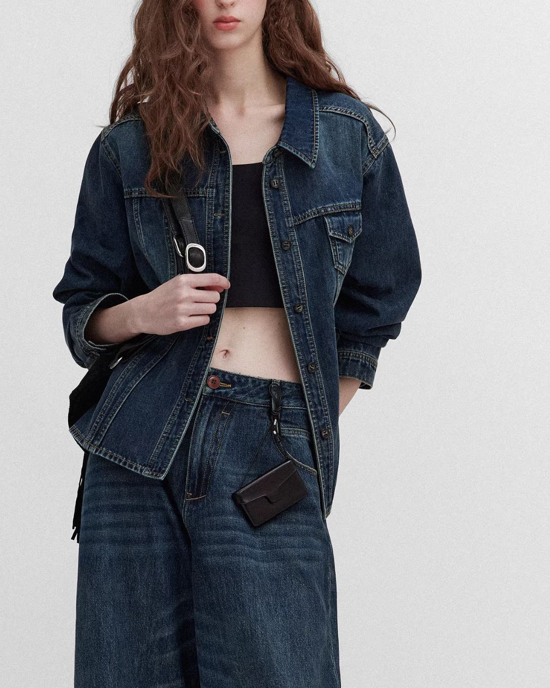 Washed Denim Shirt Jacket & Wide Denim Pants　JK091