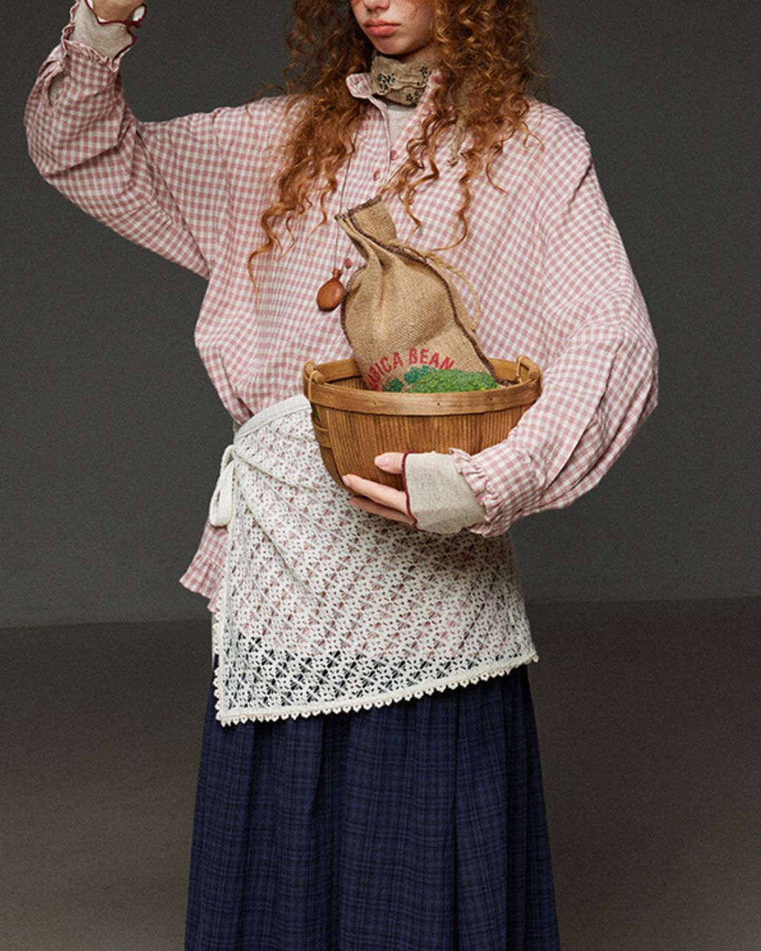 Pink Checked Ruffle Shirt　LS027