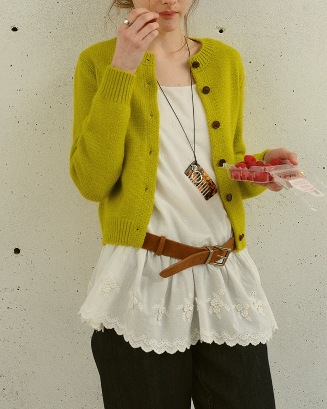 Round Neck Retro Fluffy Knit Cardigan　KN115