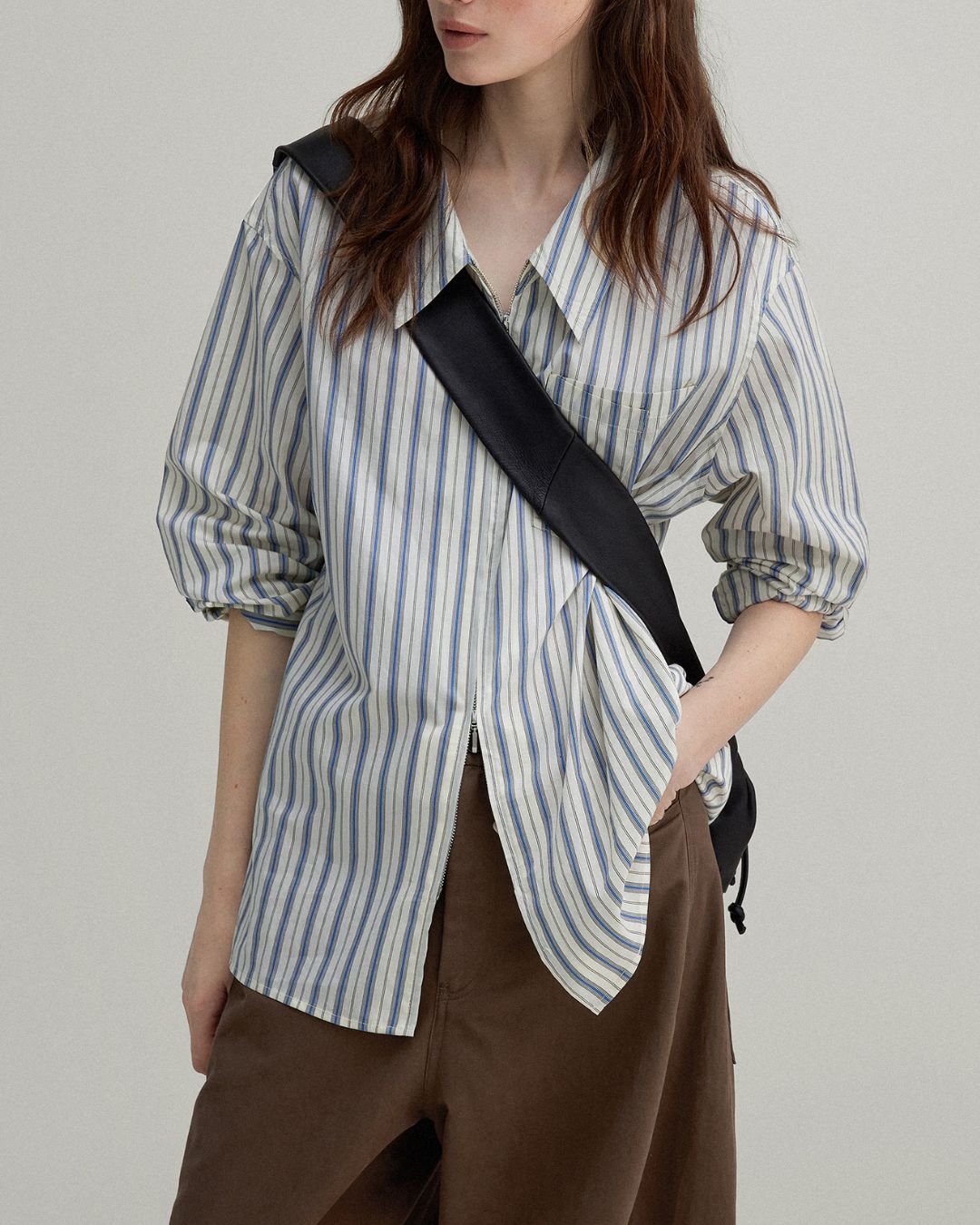 Double Zipper Striped Shirt　LS014
