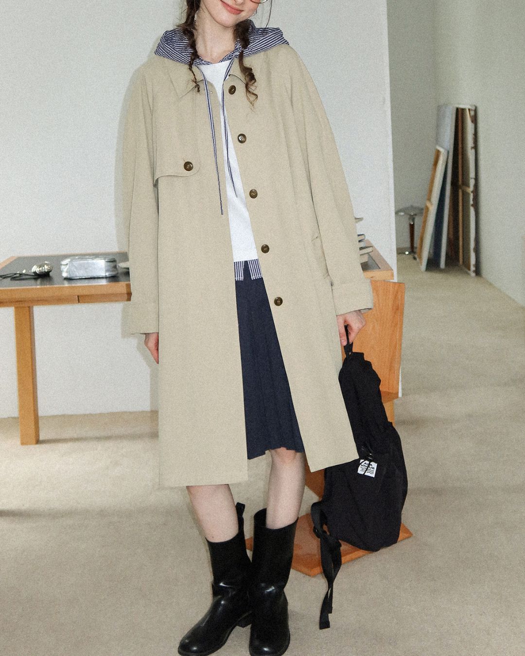 Back Pleated Trench Coat　CT001