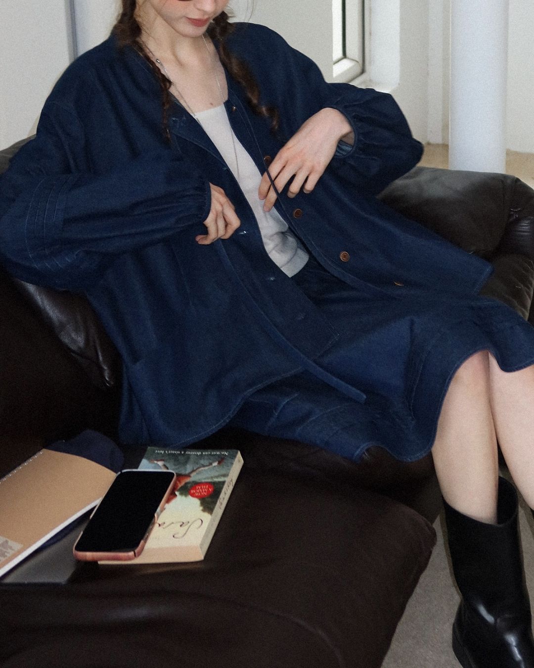 A-line Pleated Shirt ＆ Knee-length Skirt　LS011