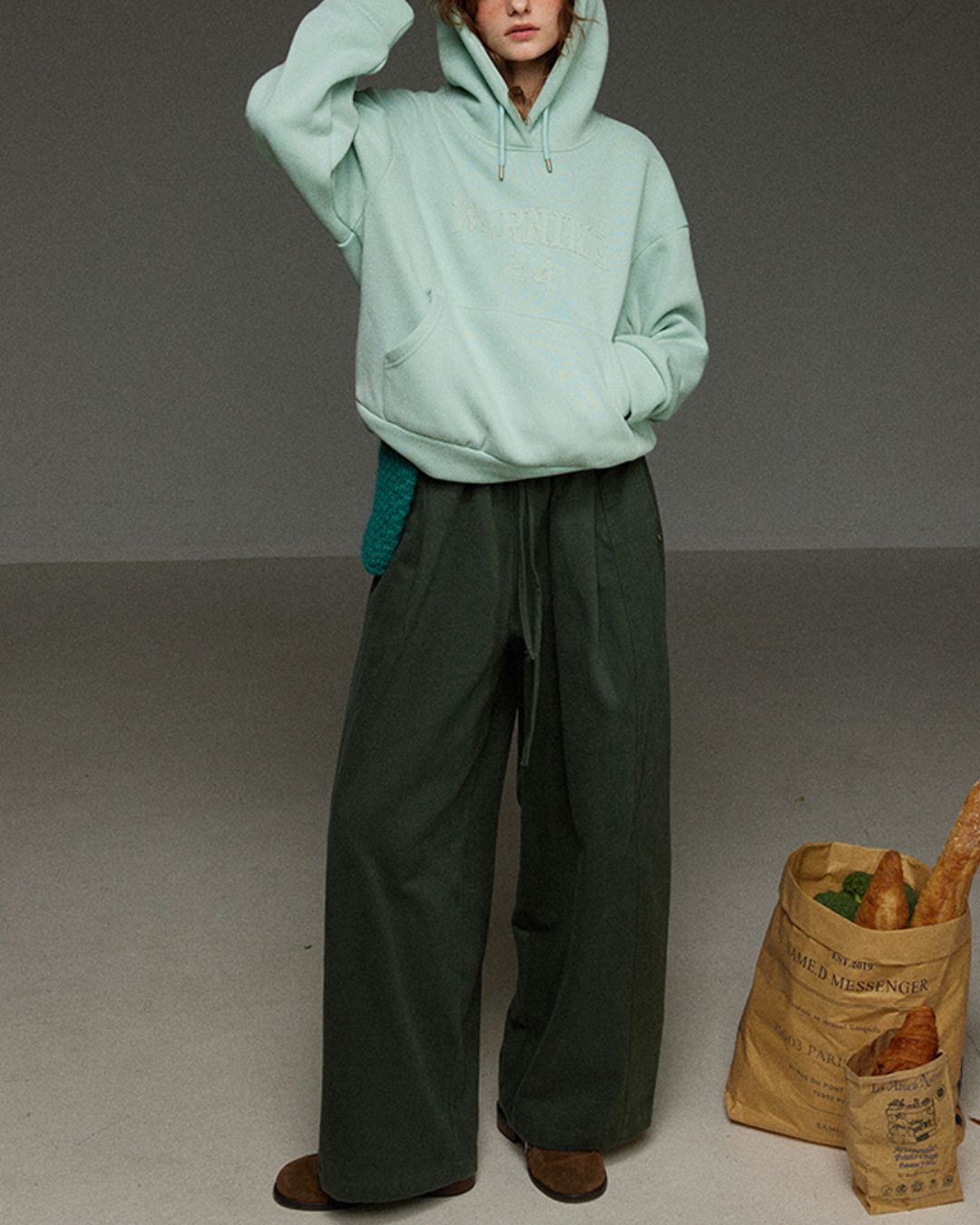 Drawstring Tuck Wide Denim Pants　DP011