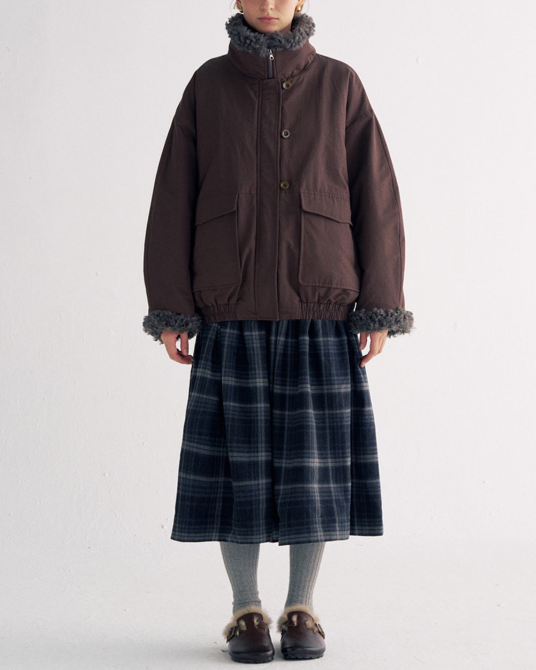 Stand-up Boa Collar Padded Jacket　JK077