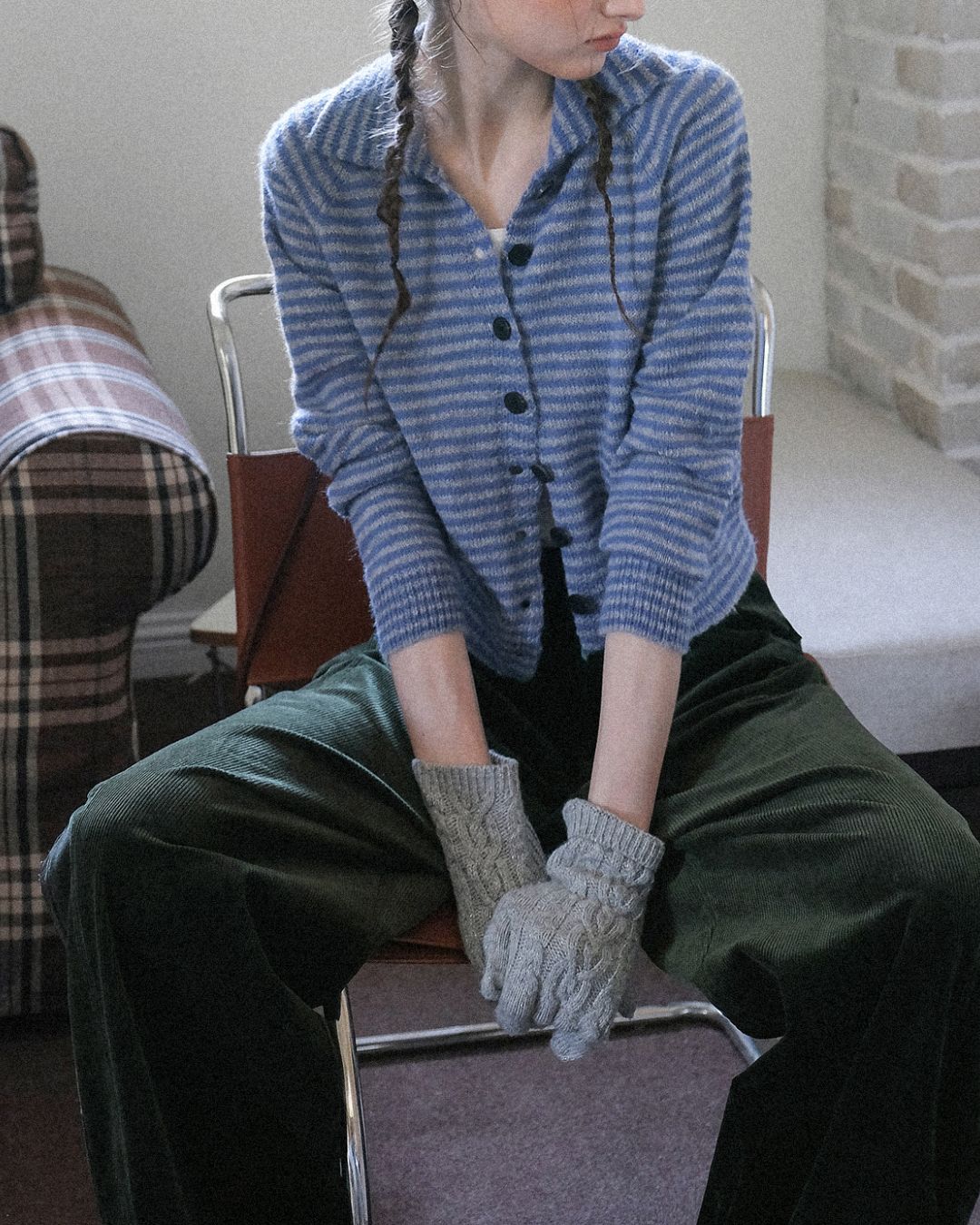 Collared Border Knit Cardigan　KN020