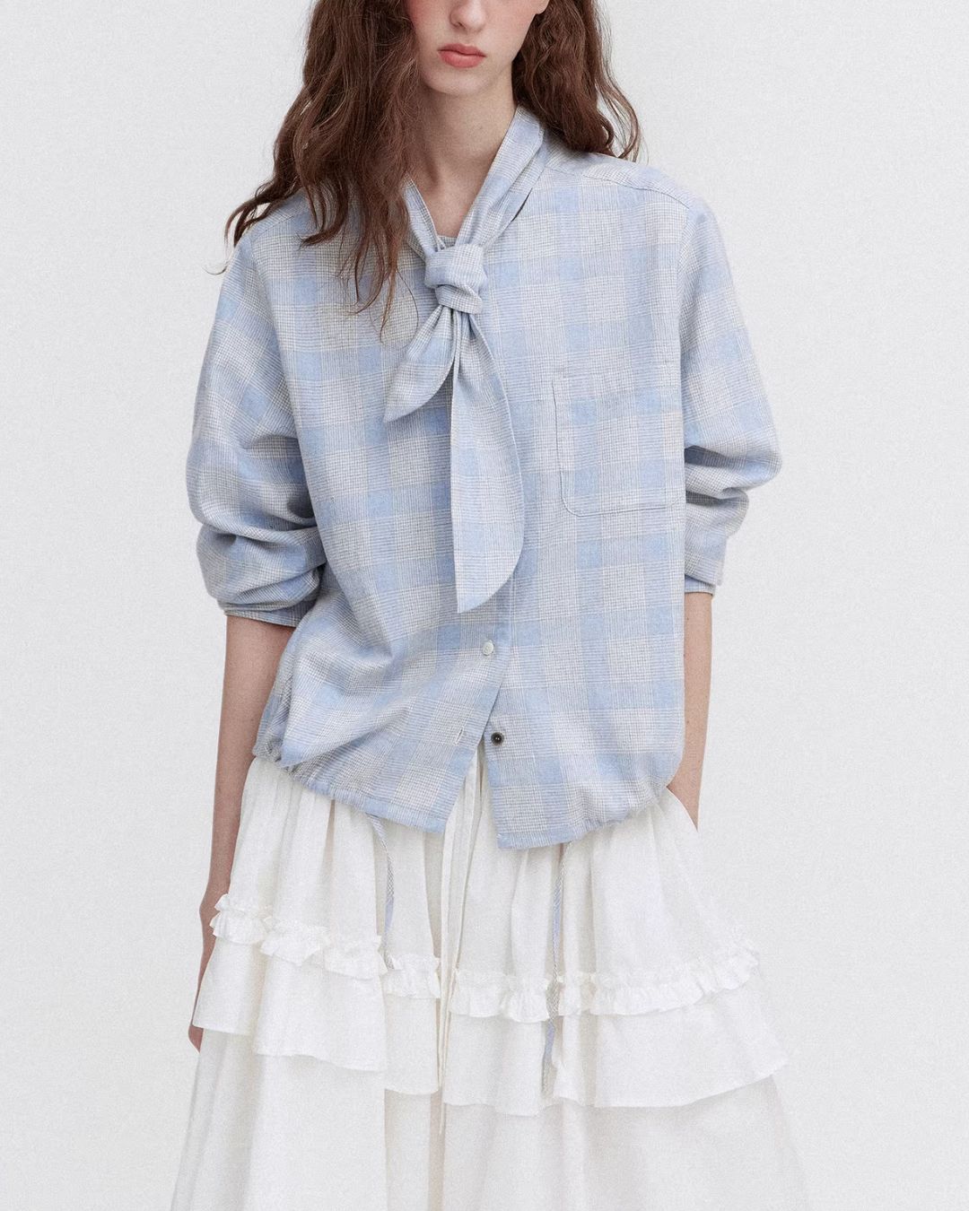 Bow Tie Ribbon Check Shirt　LS068