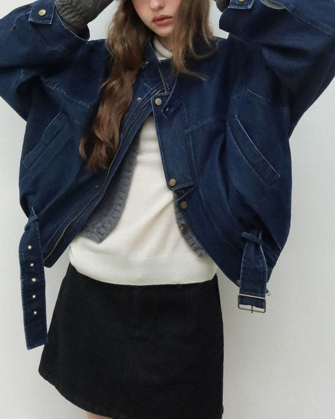 Belted Denim Cropped Jacket　JK026