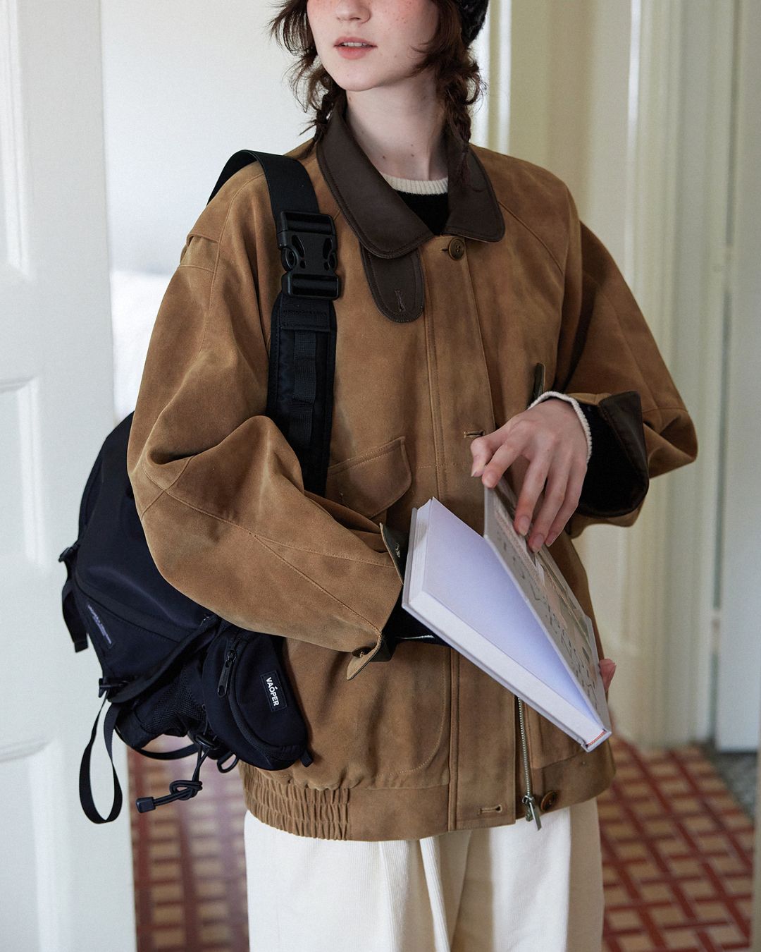 Leather Collar Suede Jacket　JK028