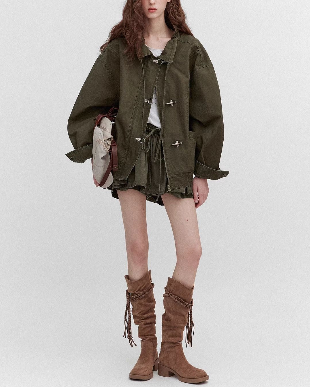 Vintage Metal Button Denim Jacket & Gathered Shorts　JK090