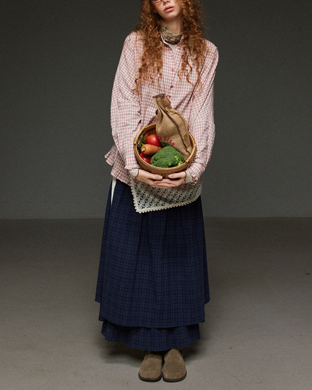 Pink Checked Ruffle Shirt　LS027