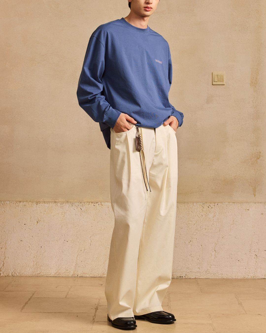 Rope ＆ Leather Tag Tuck Wide Pants　PT033