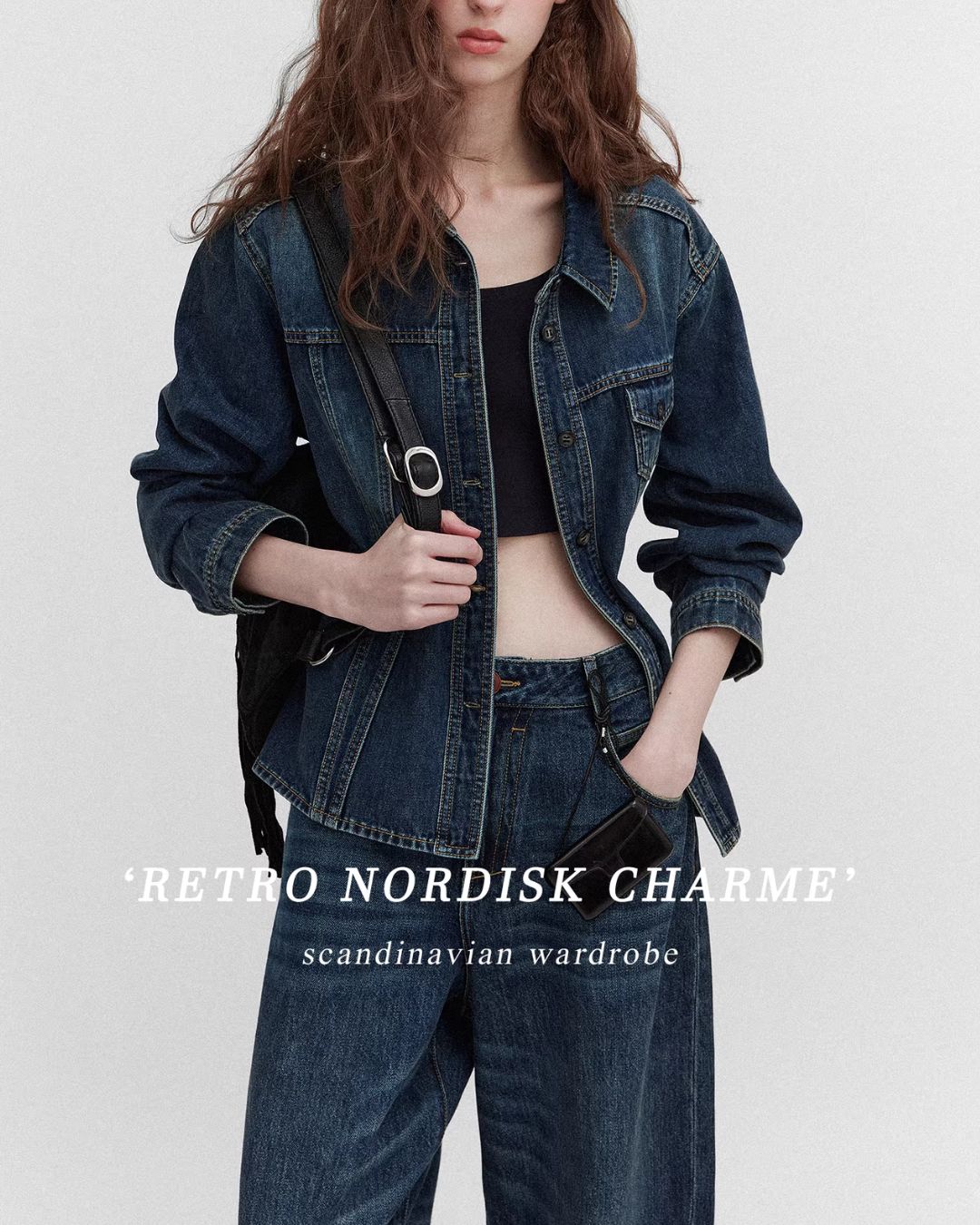 Washed Denim Shirt Jacket & Wide Denim Pants　JK091