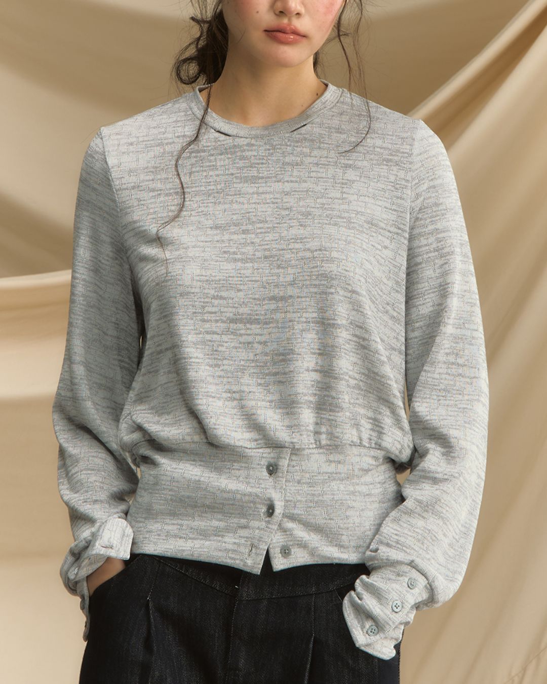 Checkered Scarf Buttoned Top　LT005