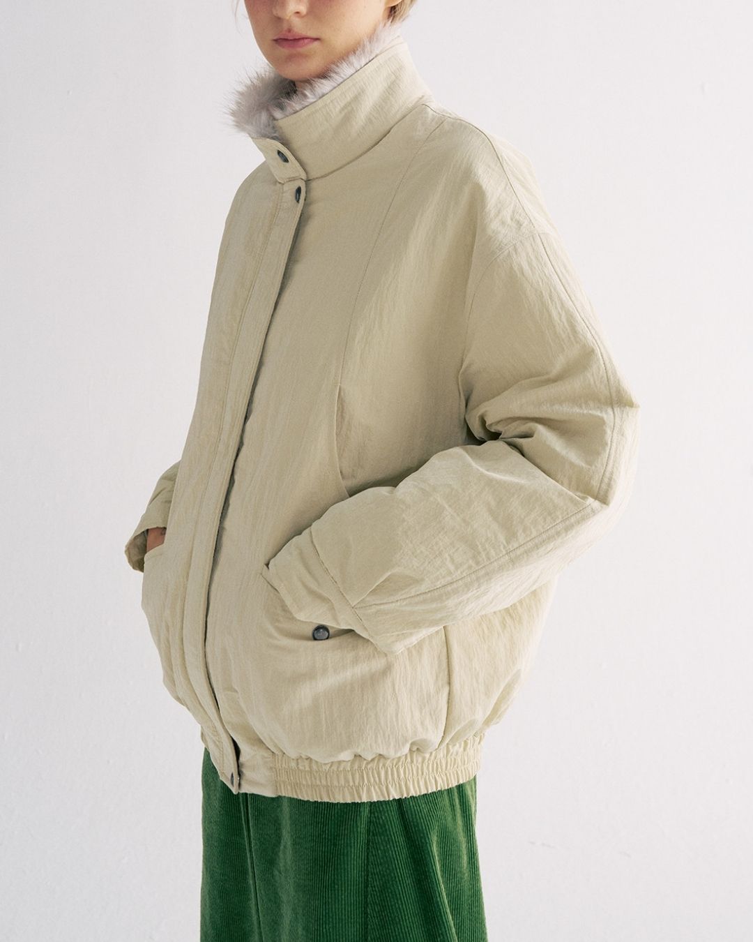 Detachable Fur Collar Quilted Jacket　JK078