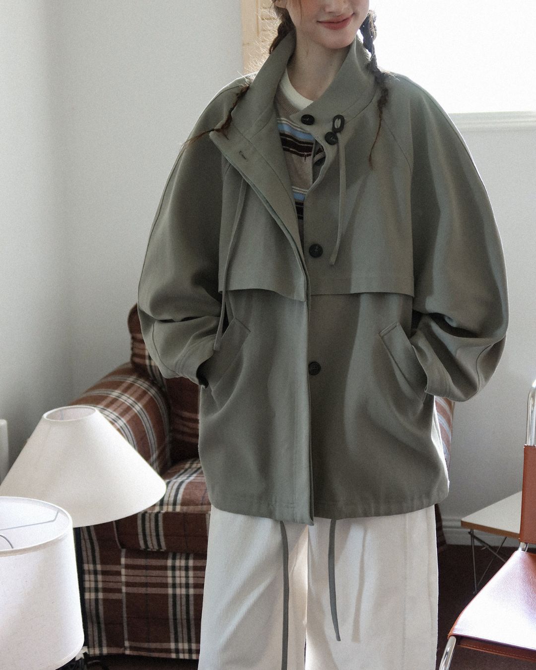 Stand Collar Drawstring Jacket　JK018