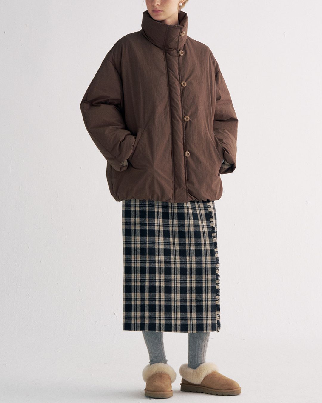 White Duck Down Gathered Jacket　JK079
