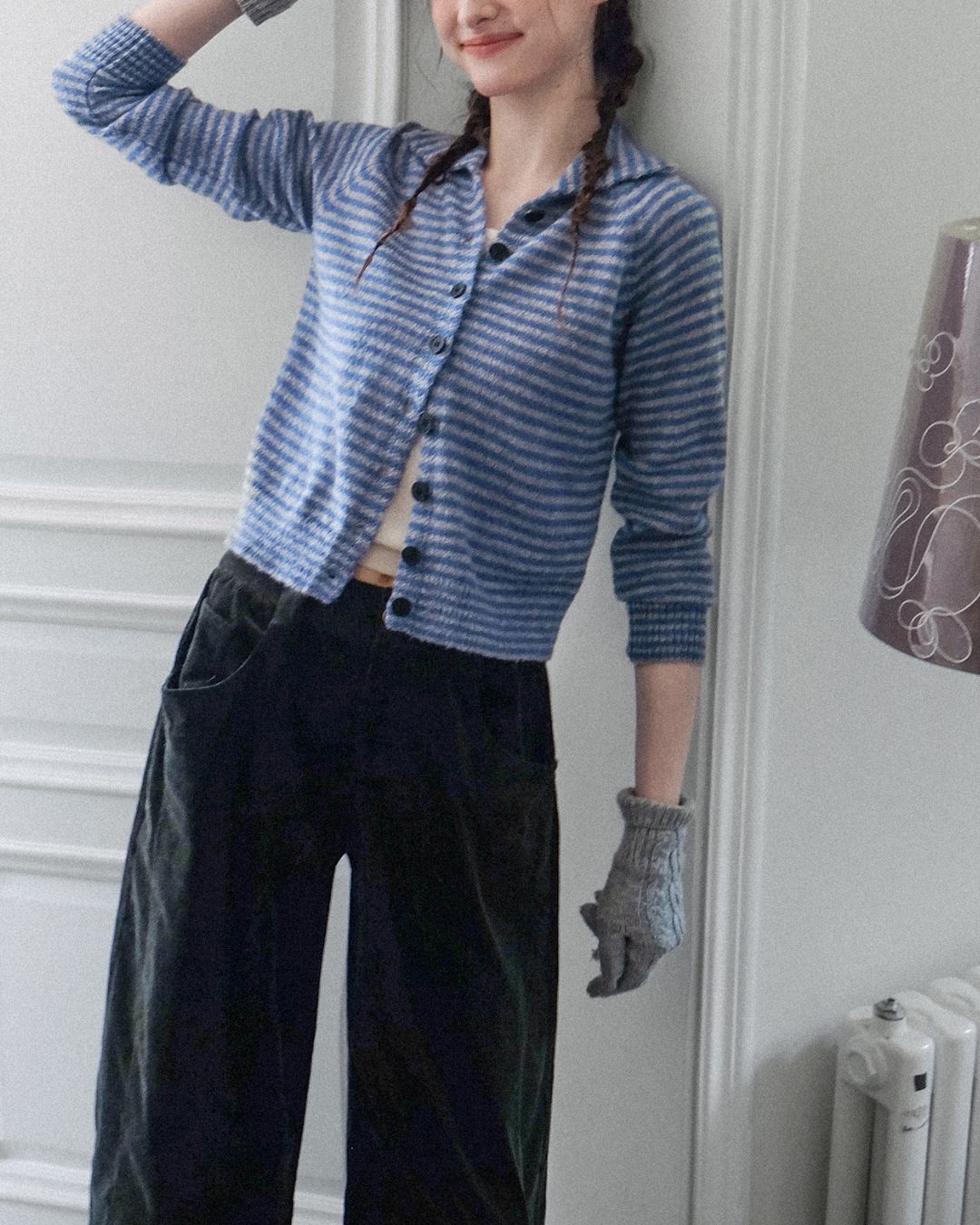 Collared Border Knit Cardigan　KN020