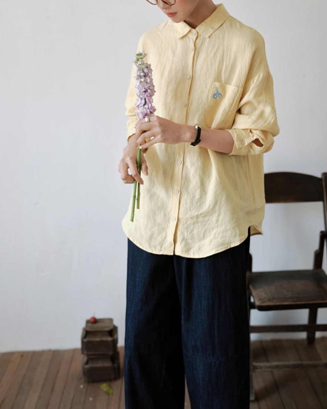 Drop Shoulder Striped Linen Shirt　LS042