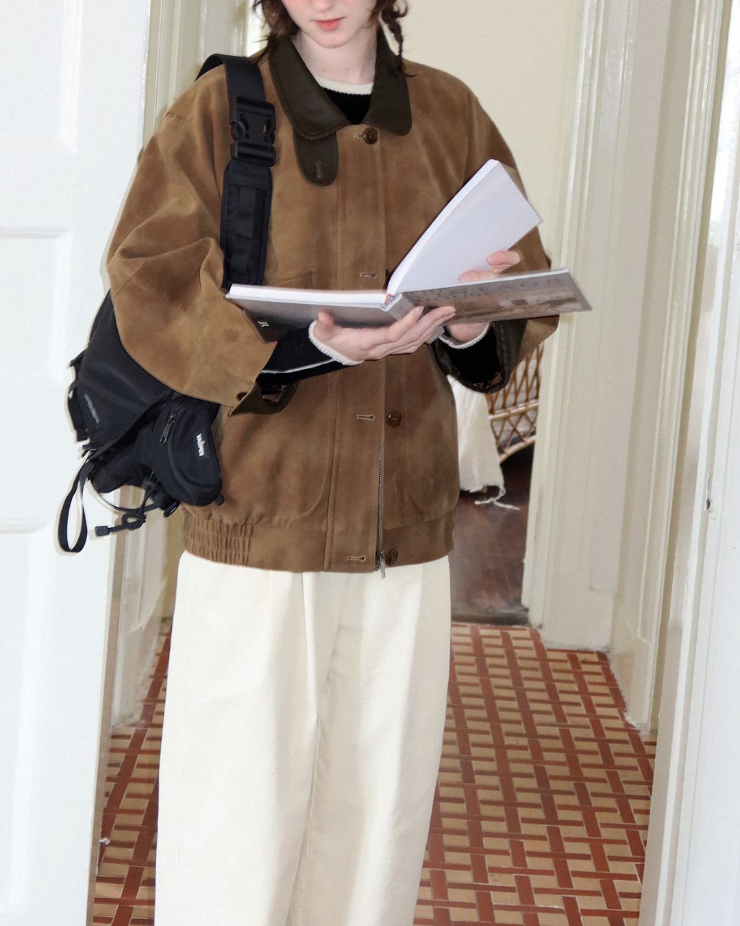 Leather Collar Suede Jacket　JK028