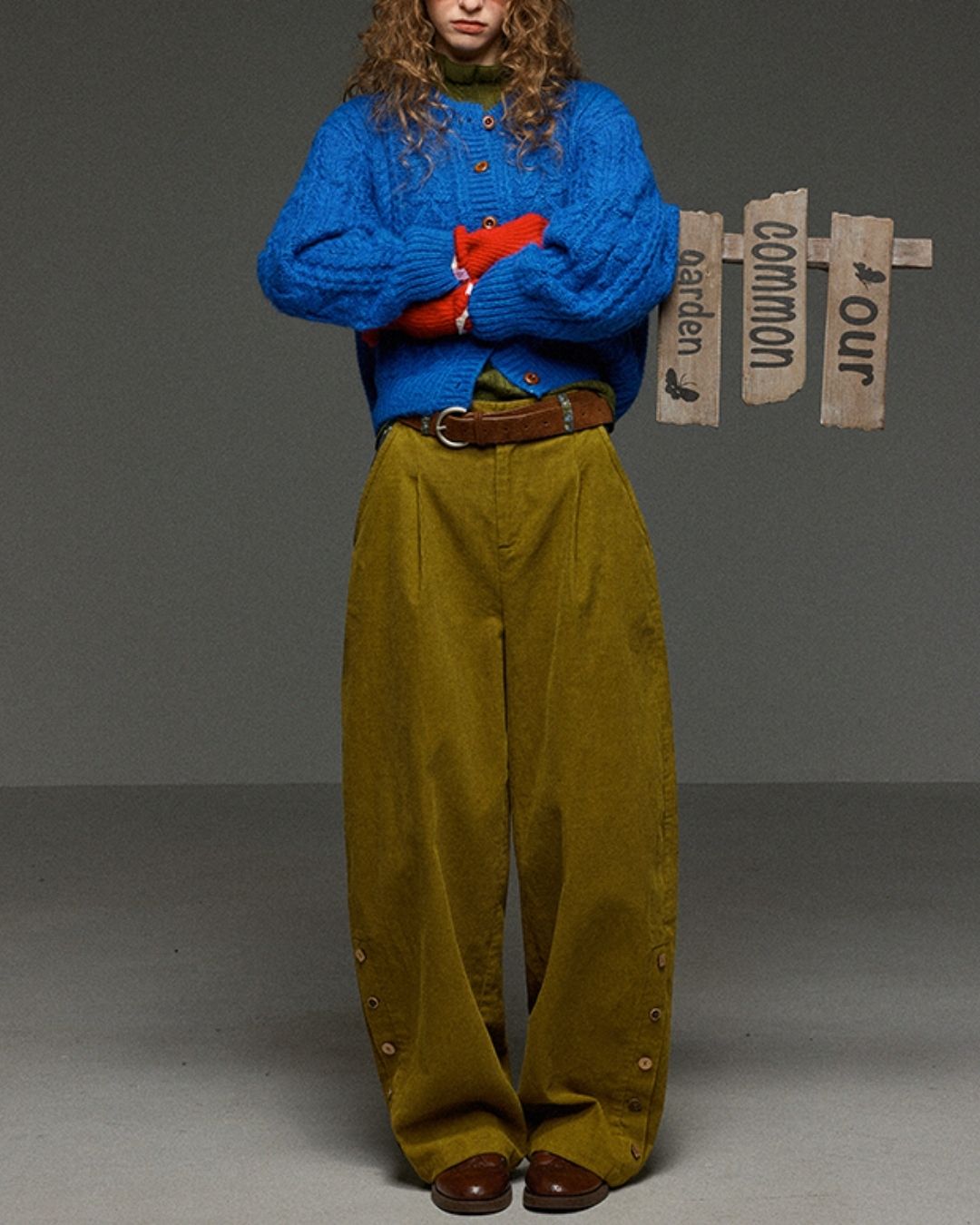 Corduroy Floral  Wide Pants　PT028