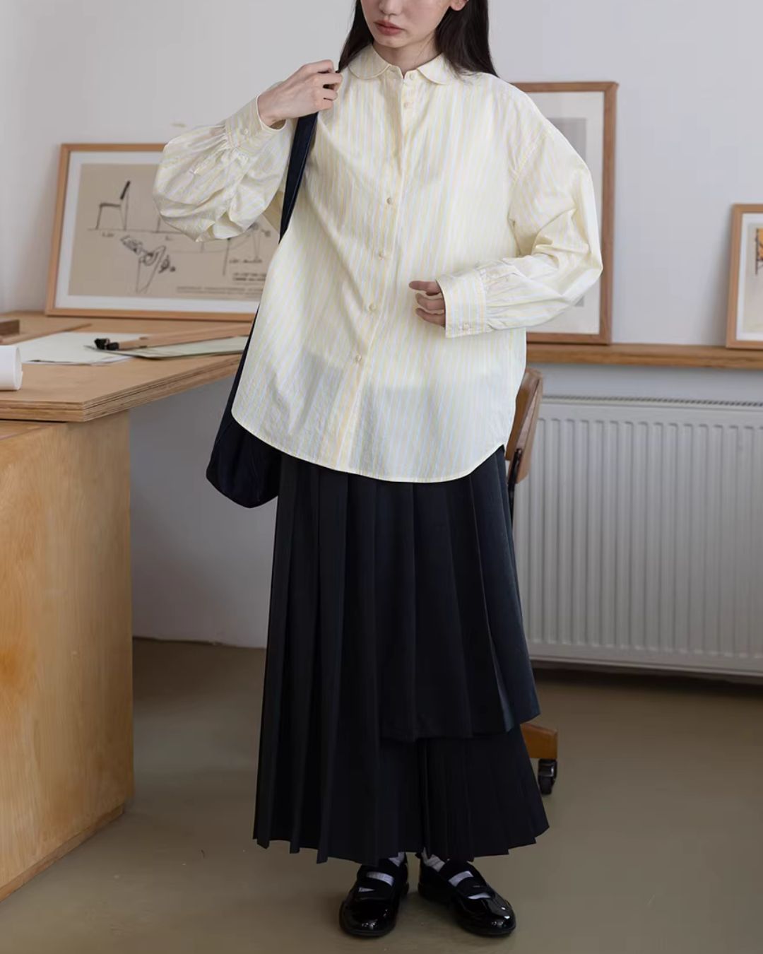 Round-collar Loose Striped Shirt　LS063