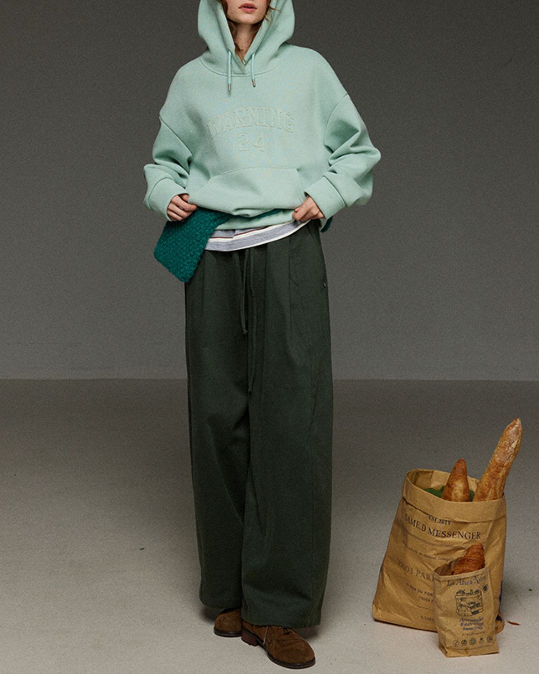 Drawstring Tuck Wide Denim Pants　DP011