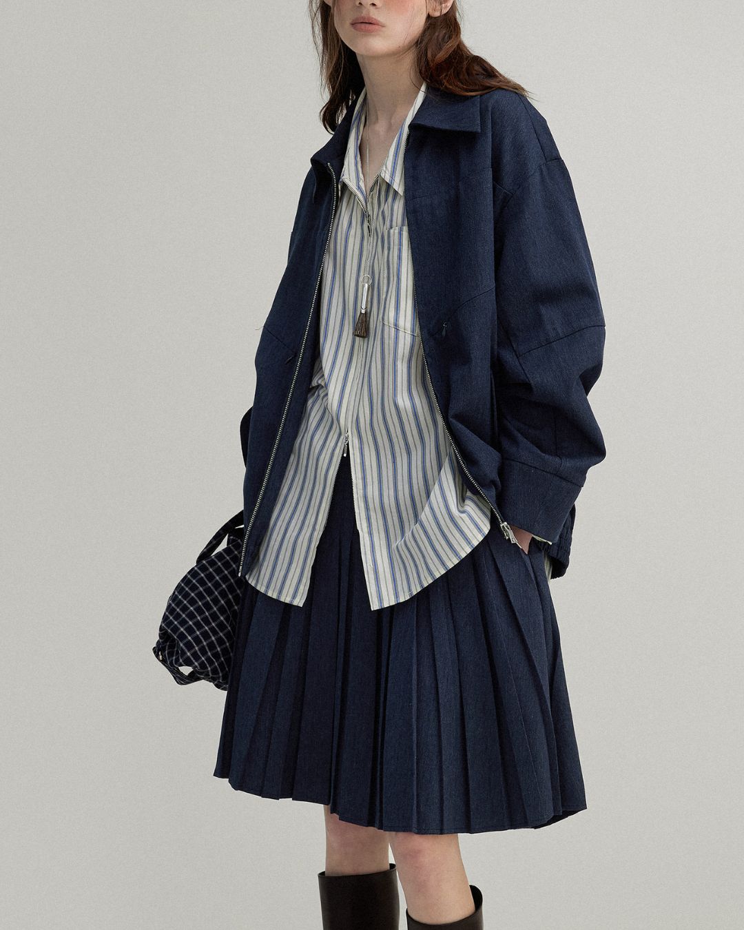 Double Zipper Striped Shirt　LS014