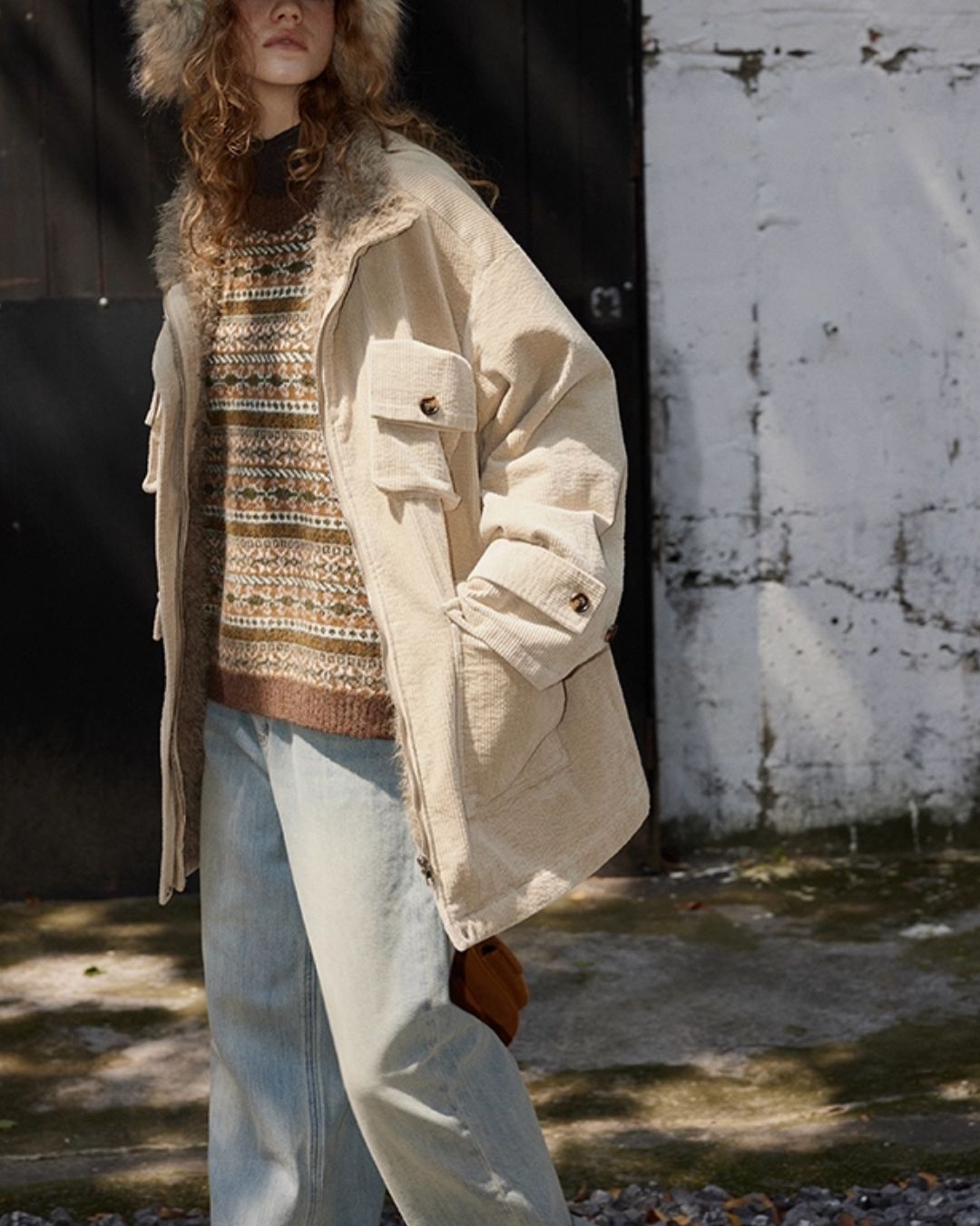 Fur-lined Corduroy Work Jacket　JK045