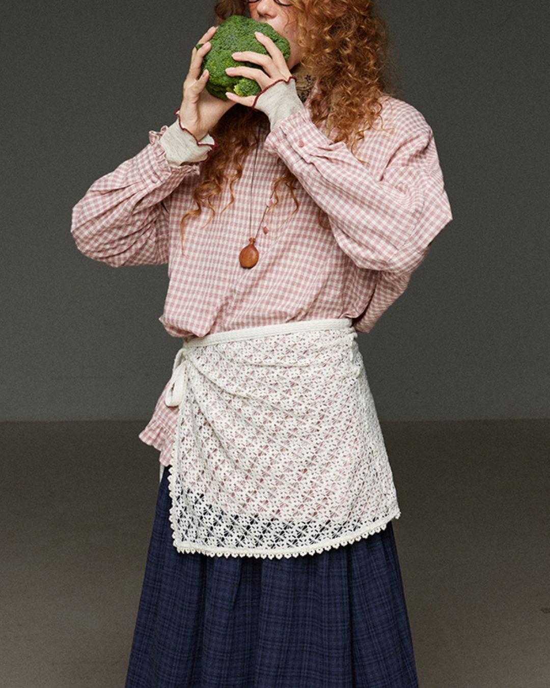 Pink Checked Ruffle Shirt　LS027