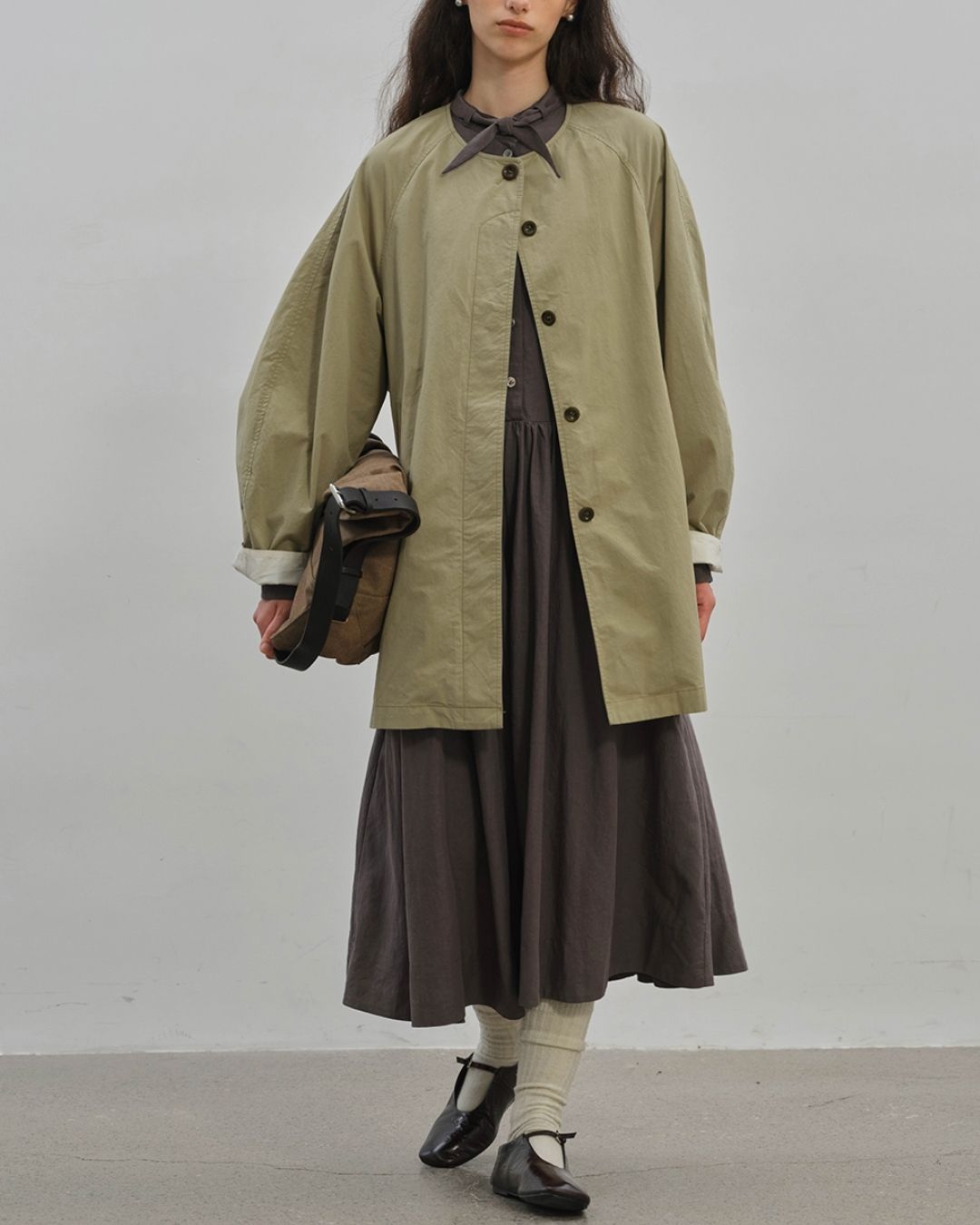 Collarless Mid-length Coat　CT005