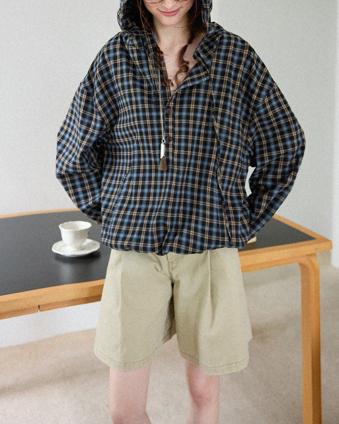 Striped ＆ Checked Hooded Shirt　LS010