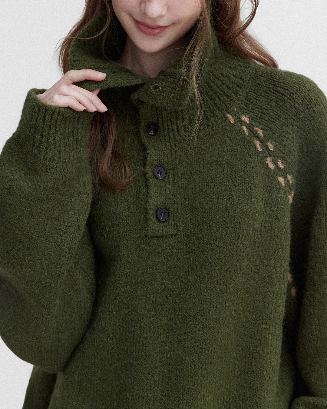 Contrast Stitch Half Open Collar Knit　KN085