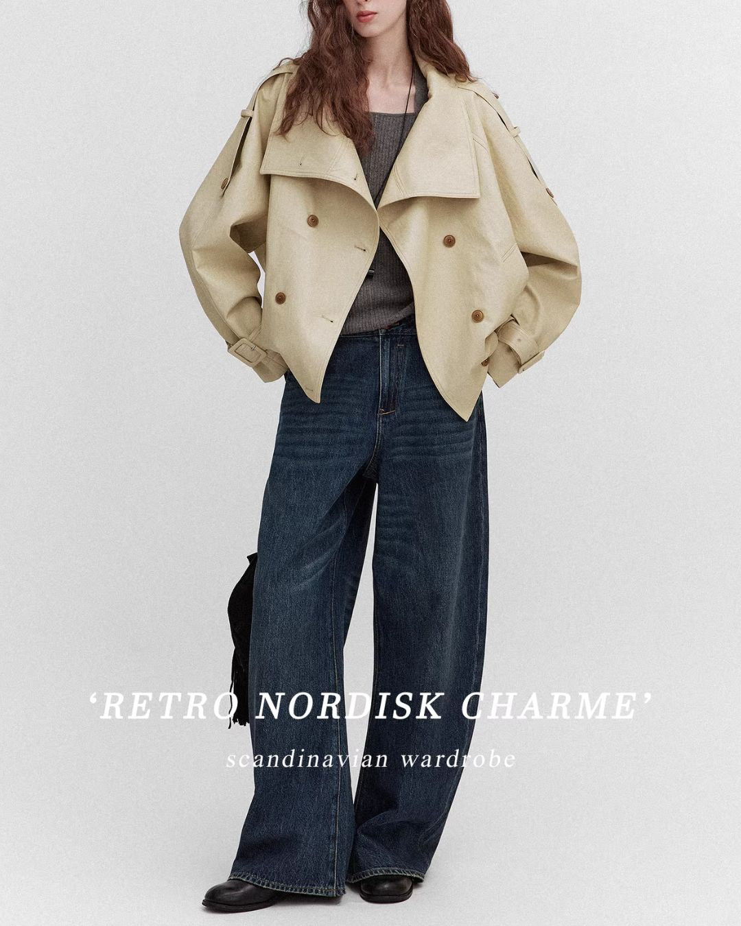 Washed Denim Shirt Jacket & Wide Denim Pants　JK091