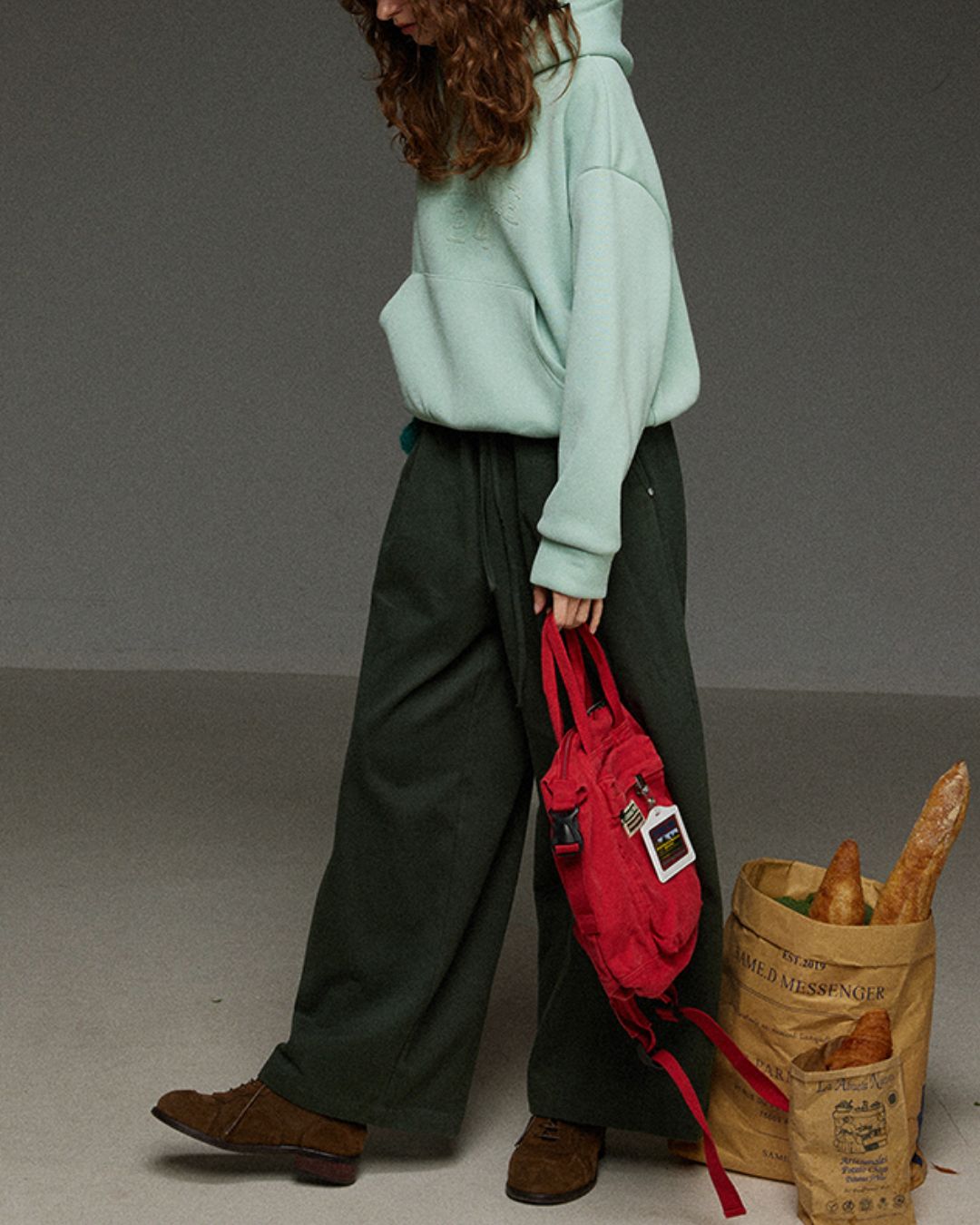 Drawstring Tuck Wide Denim Pants　DP011