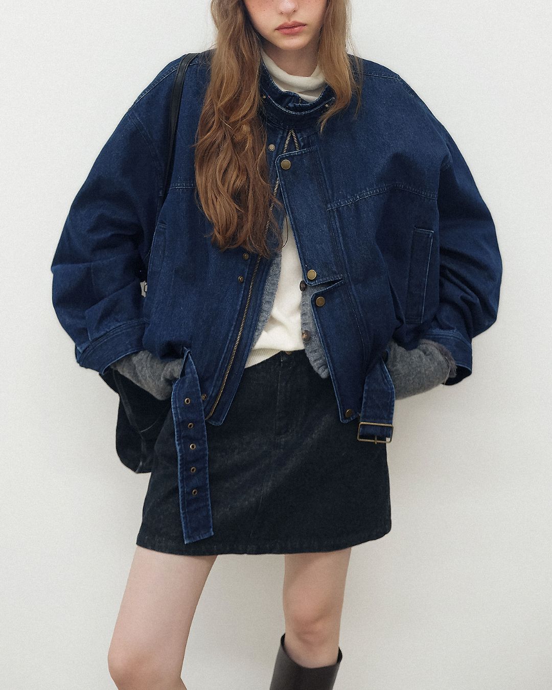 Belted Denim Cropped Jacket　JK026