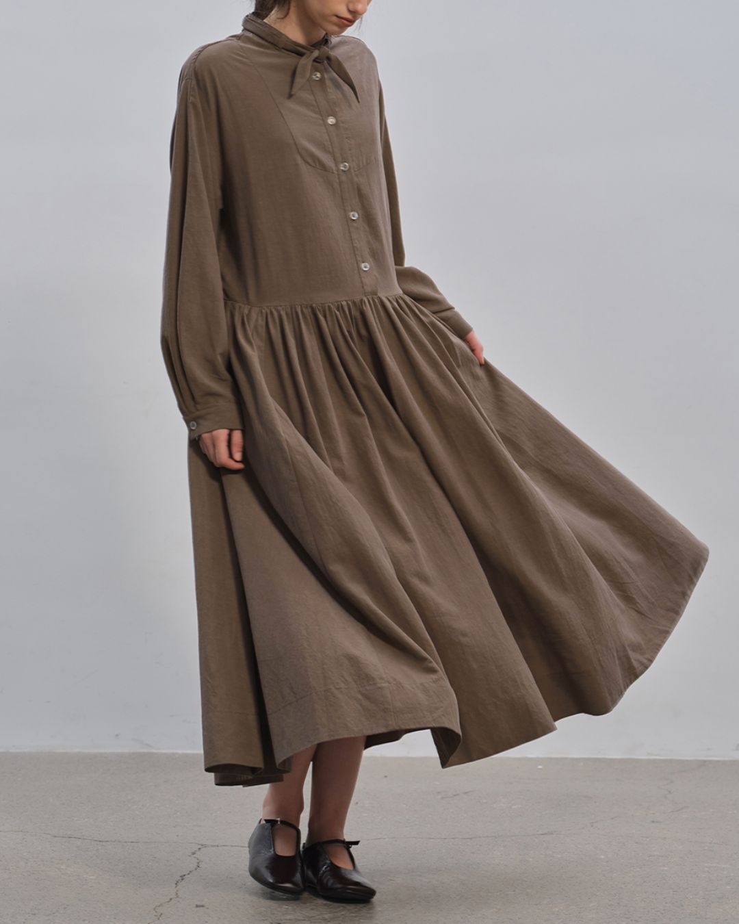 Gathered Long Shirt Dress　OP003