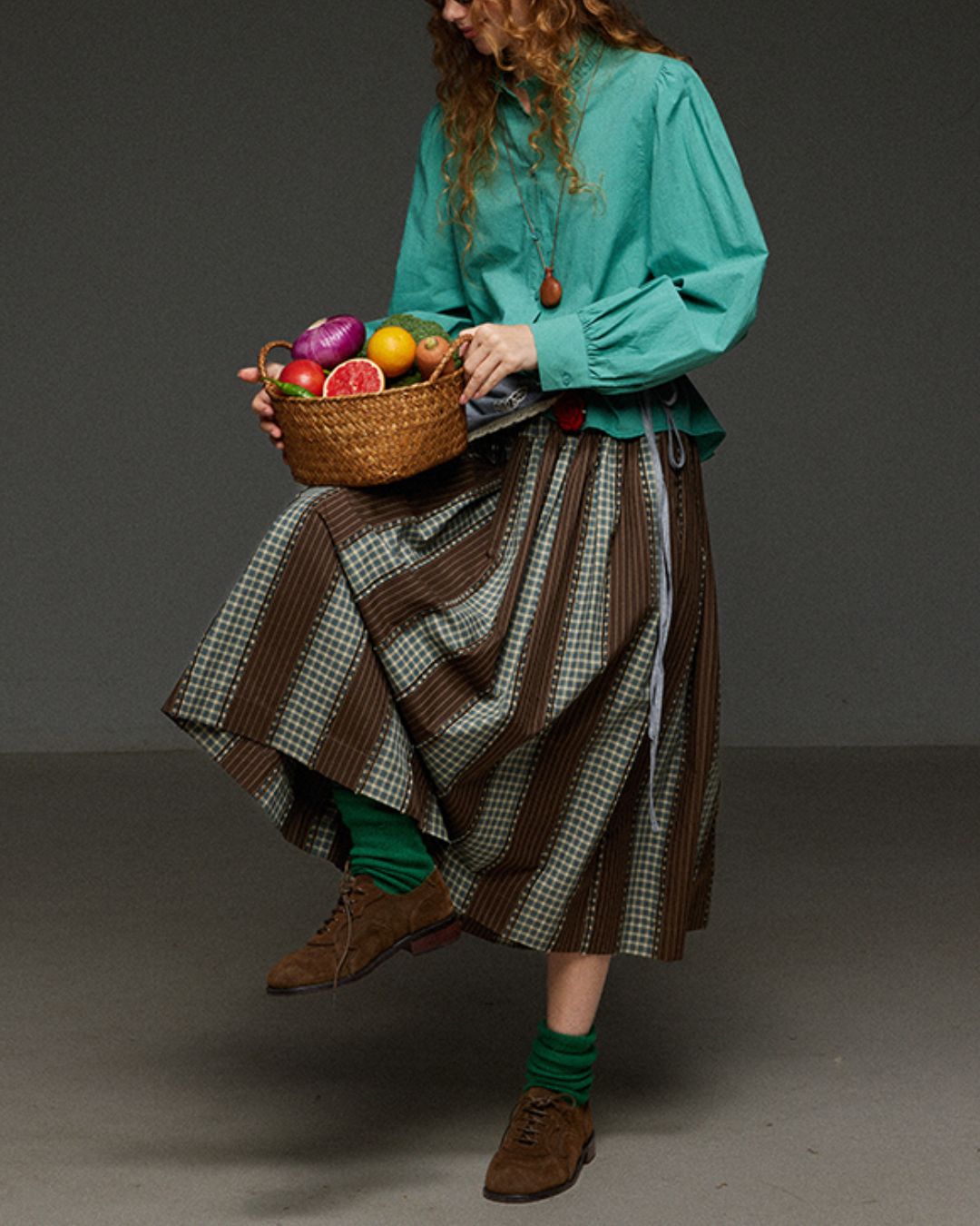 Check And Striped Contrast Color Skirt　SK007